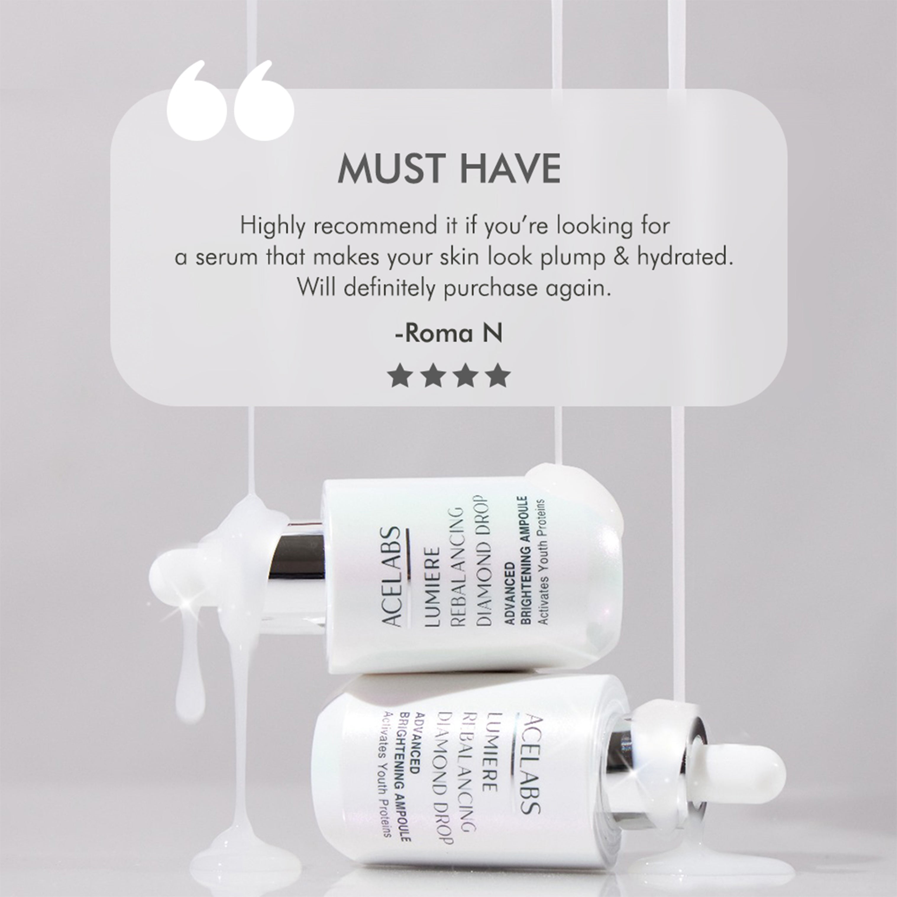 Customer review for ACELABS Diamond Drop – best serum for plump, hydrated skin and radiant glow