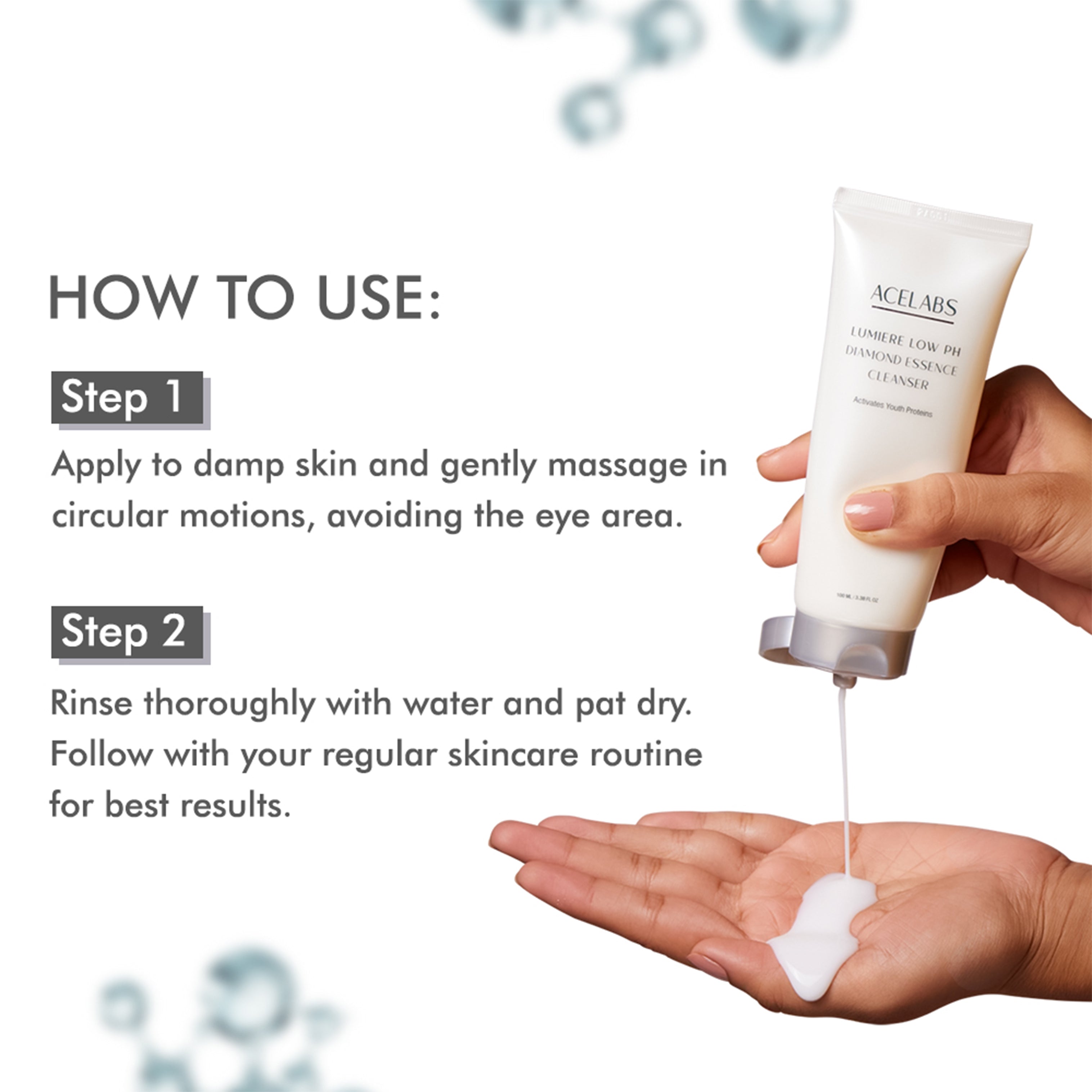 How to use Lumiere Low pH Diamond Essence Cleanser – step-by-step guide for gentle, pH-balanced daily face cleansing