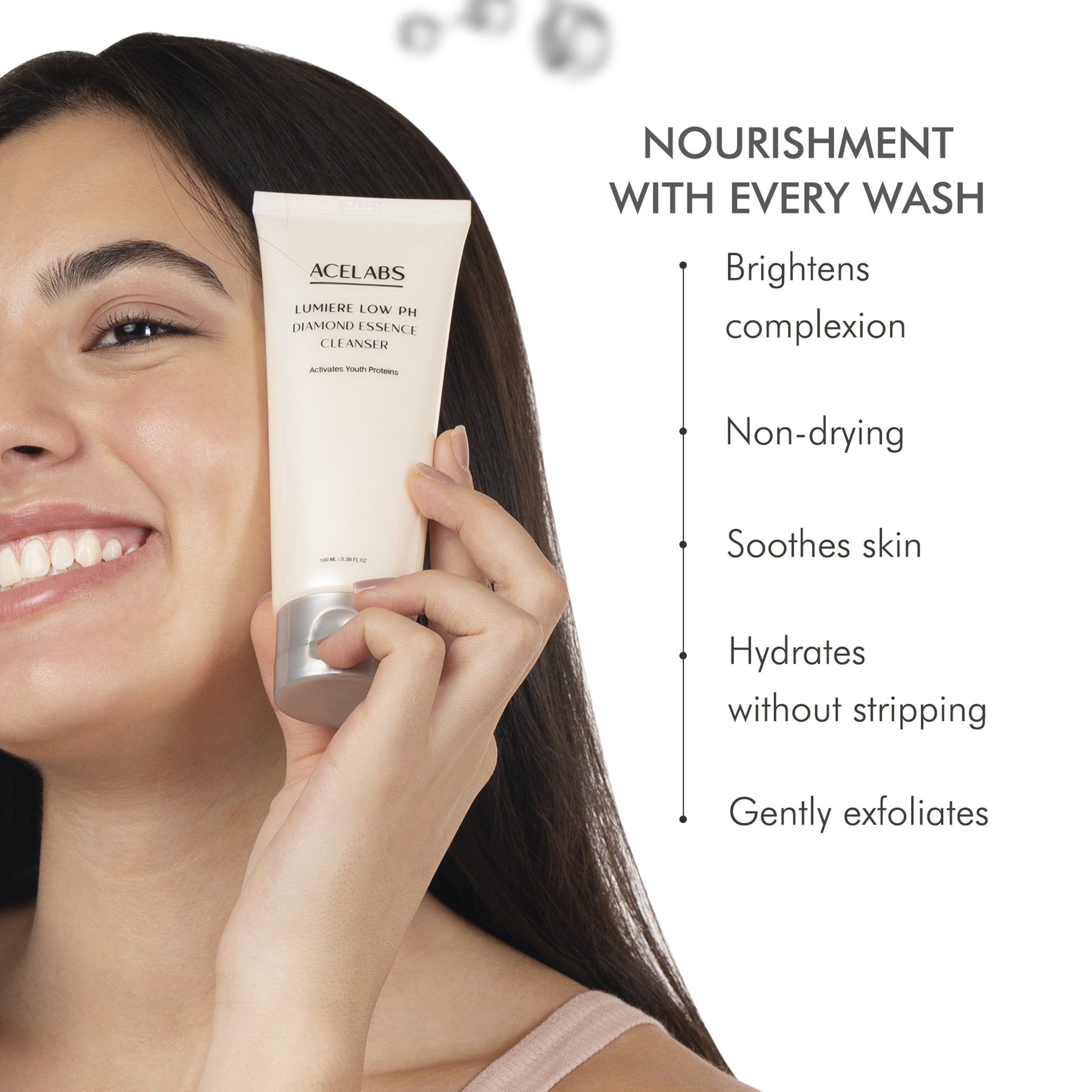 Acelabs Lumiere Low pH Diamond Essence Cleanser benefits – gentle exfoliation, hydration, soothing and non-drying cleanse