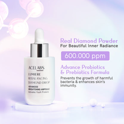 Advanced brightening ampoule with real diamond powder – anti-aging serum that boosts skin immunity with probiotics and prebiotics