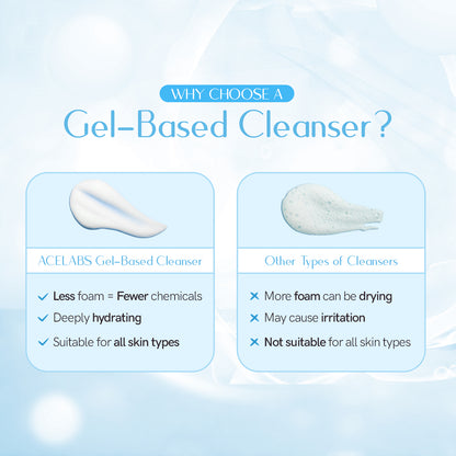 Benefits of ACELABS Gel-Based Low pH Cleanser – less foam, more hydration, suitable for all skin types