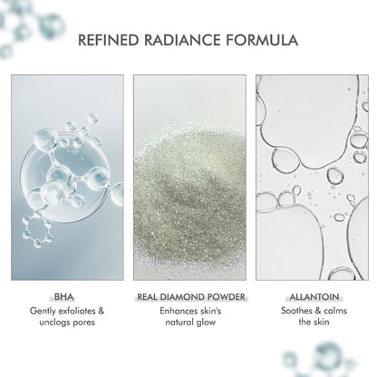 Face cleanser with BHA, real diamond powder, and allantoin – exfoliating cleanser for clear and radiant skin