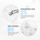 Hydrating hyaluronic acid serum with 2% hyaluronic acid and Pro-Vitamin B5 for deep skin hydration