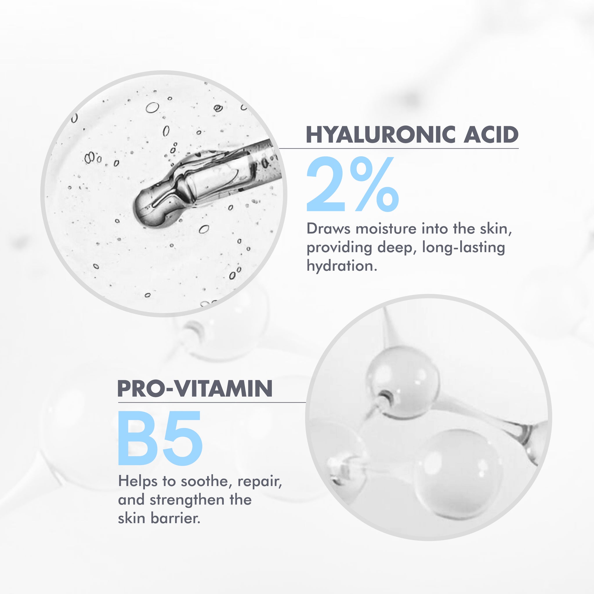 Hydrating hyaluronic acid serum with 2% hyaluronic acid and Pro-Vitamin B5 for deep skin hydration