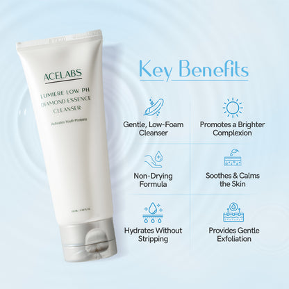 Key benefits of Lumiere Low pH Diamond Essence Cleanser – exfoliating, hydrating, and brightening face cleanser