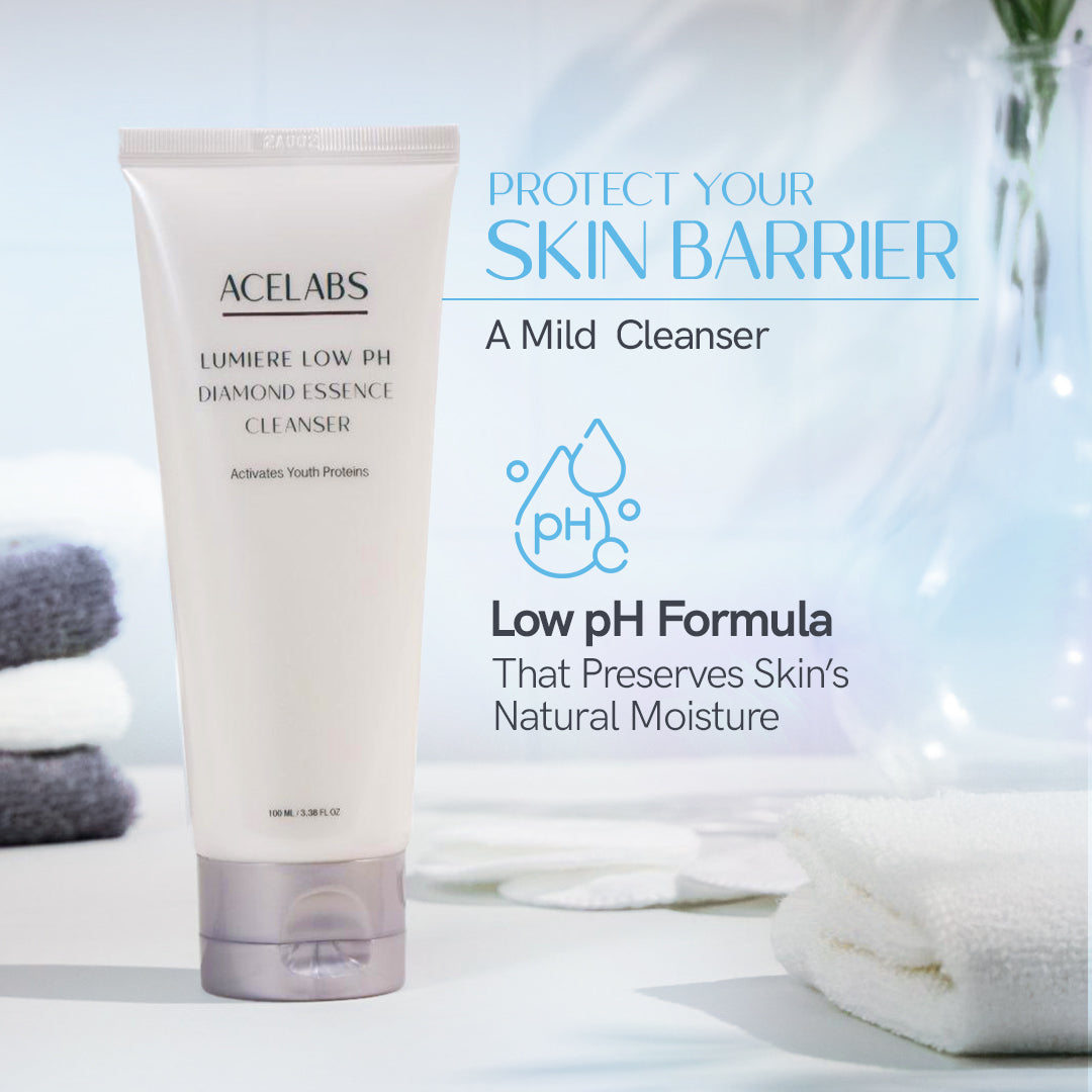 Low pH formula in Lumiere Diamond Essence Cleanser – ph balanced cleanser that protects skin barrier and retains moisture