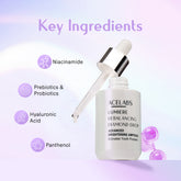 Niacinamide and hyaluronic acid serum with probiotics – key ingredients of Lumiere Rebalancing Diamond Drop for skin brightening