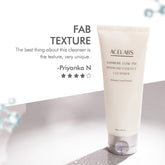 User review highlighting the unique, gentle texture of ACELABS low pH exfoliating face cleanser